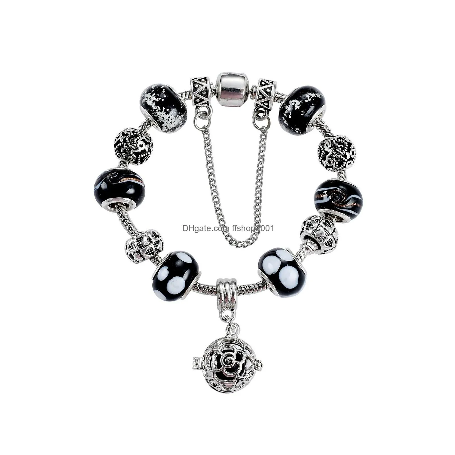 antique silver plated charm bracelets european big hole evil eye charms glass beads perfume locket dangle charms for women girls