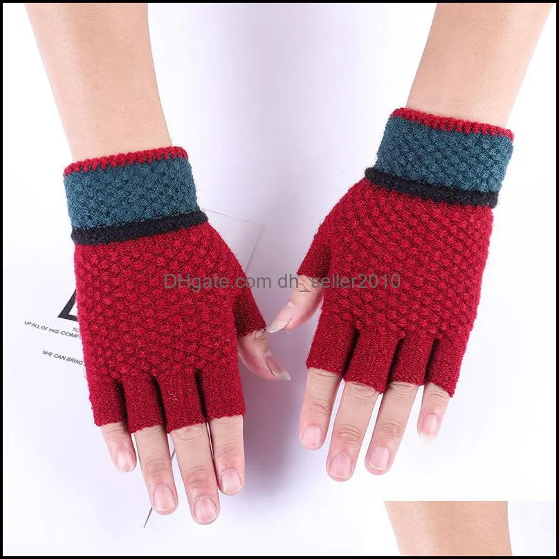 Mens Fingerless Glove Knitting Pure Color Splicing Writing Half Fingers Mitts Winter Anti Cold Keep Warm Expose Fingers Gloves 3 7lc