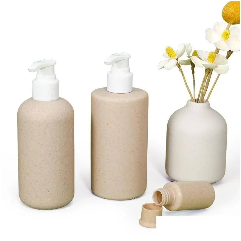 wholesale wheat straw lotion pump bottle pet shampoo shower gel cosmetic container refill facial cleanser bottle