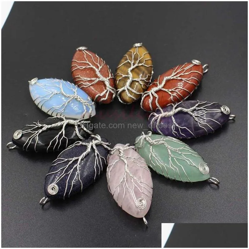 Bohemian Healing Chakra Wicca Witch Amulet Pendants Necklace Chain Horse Eye Tree of Life Jewelry For Women Natural Gemstone Charms