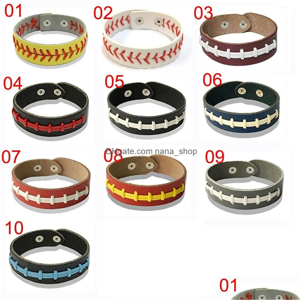 Vintage Baseball Soft Ball Bracelets For Men Women Fashion Wristbands 10 Colors Sports Leather Bracelet Party Jewelry Bulk