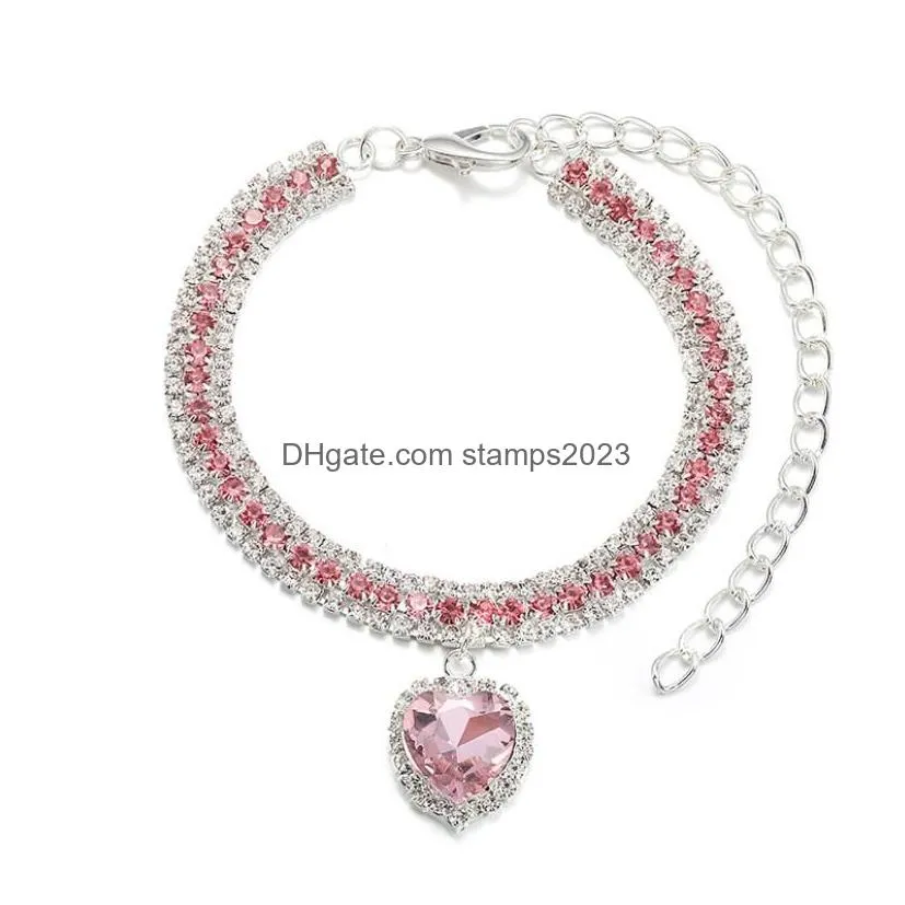 diamond pet collar dog cat crystal love heart pendant neckalce luxry animal puppy kitten charms beautiful rhinestone jewelry