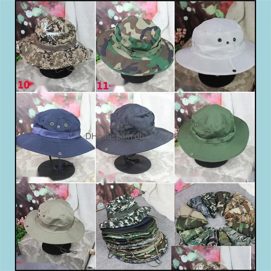 Bucket Hats Outdoor Jungle Military Bob Camo Bonnie Hat Fishing Camping Barbecue Cotton Mountain Climbing Hat Stingy Brim Hats 547 T2