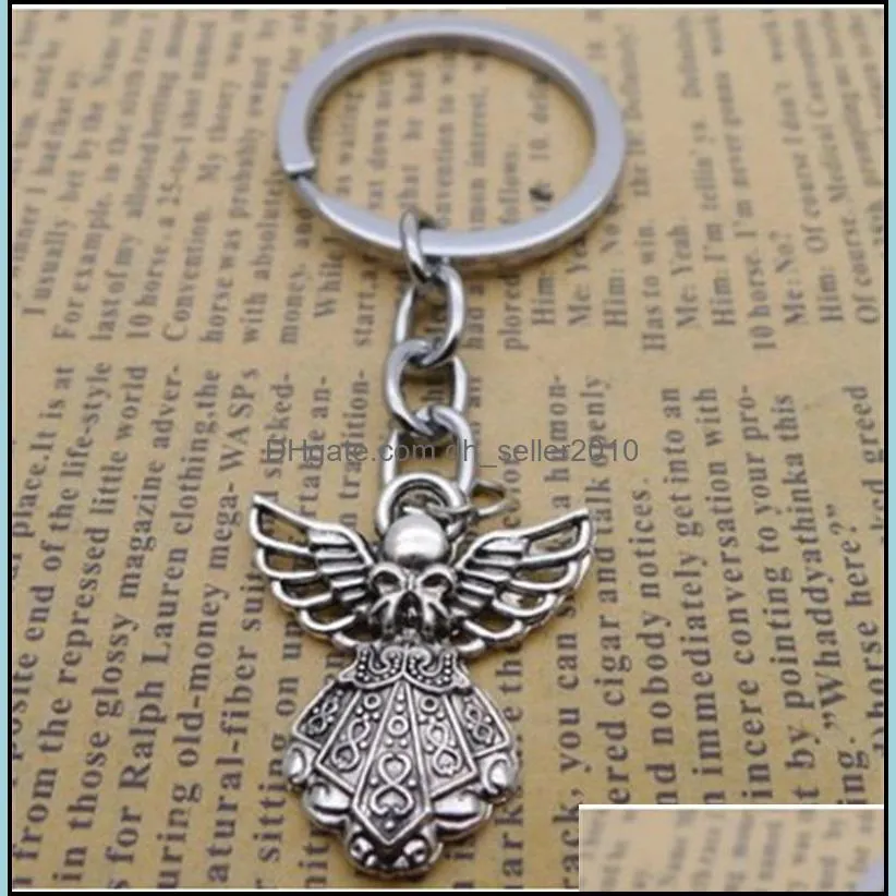 30pcs DIY Accessories Material Antique silver Zinc Alloy Angel Band Chain key Ring Travel Protection DIY Jewelry