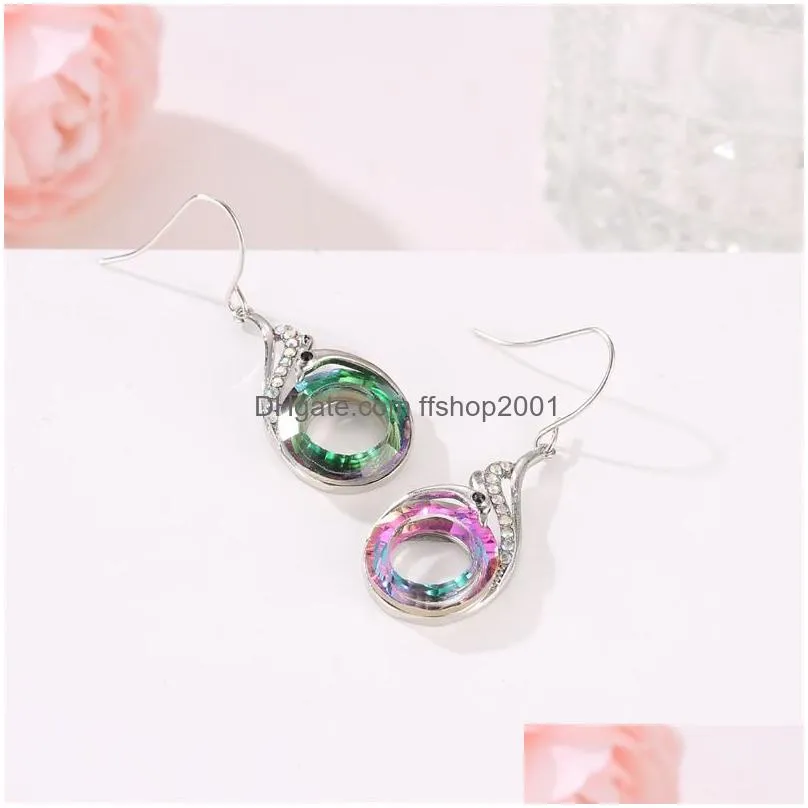  selling 925 silver peacock stud earring womens gradual colorful crystal dangle earring fashion animal jewelry wholesale
