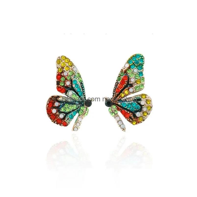 New Fashion Butterfly Wings Stud Earrings Female Rhinestone Wild Personality Metal Earrings Sweet Romantic Jewelry