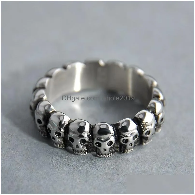 Factory Pirce Men Womens Ancient 925 Silver Skull Ring European American Fashion Punk Style Jewelry Size 7 8 9