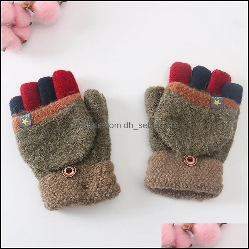 Kids Winter Warm Fingerless Glove Flip Cover Type Design Star Pattern Labeling Splicing Color Mitts Fashion Boy Girl Unisex Gloves 5 5sqa