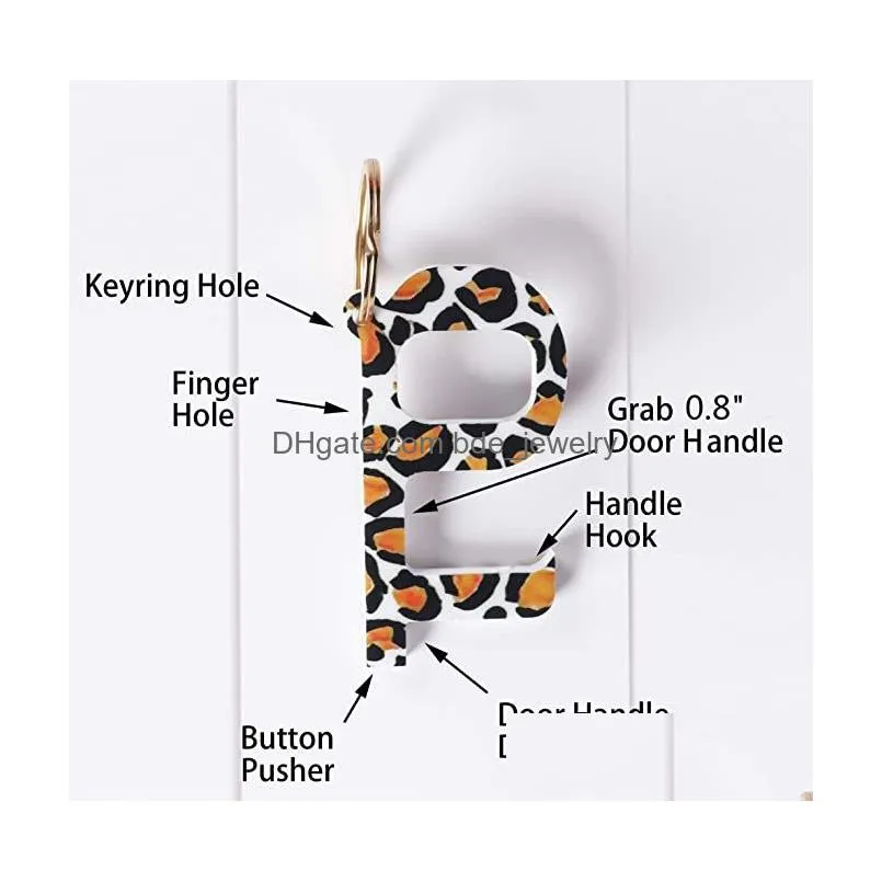 13 colors contactless door opener touch puller pusher-keep hands clean cute pattern print prevention tool keyring for outdoor