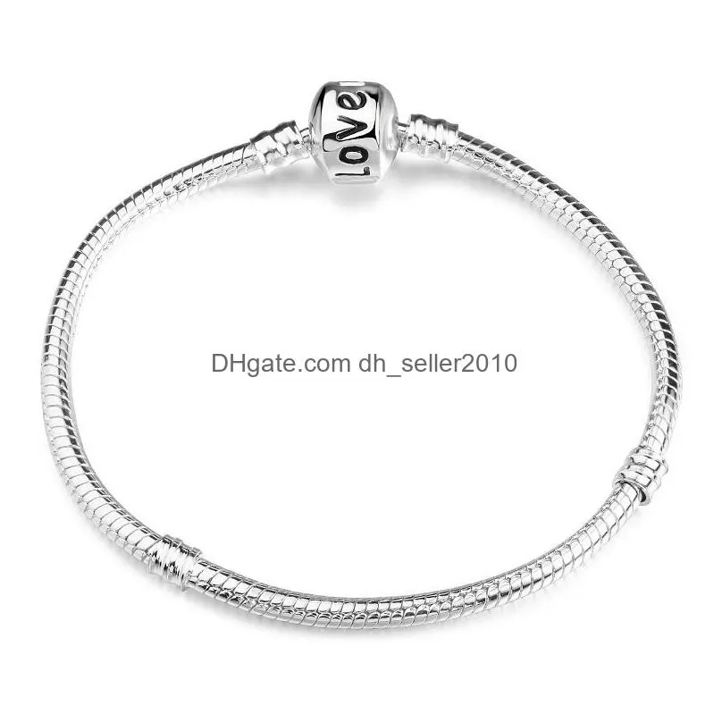 Antique 925 Sterling Silver Charm Bracelets European 3mm Snake Chain Fit  Charms Bead Bangle Bracelet for Women