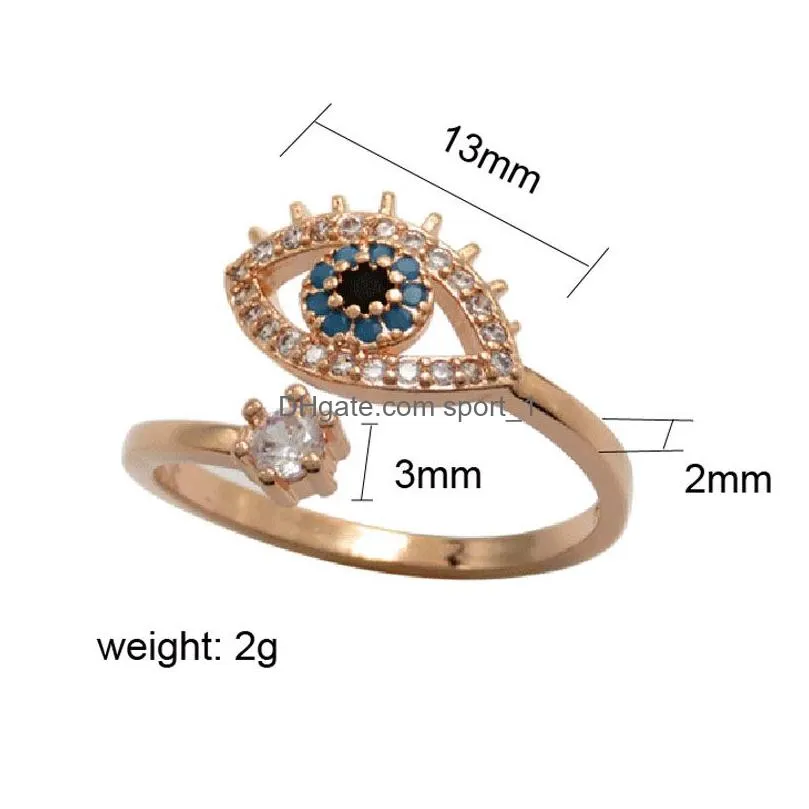 lucky turkish blue evil eye rings with sde stones open adjustable finger wedding ring for women trendy jewelry wholesale