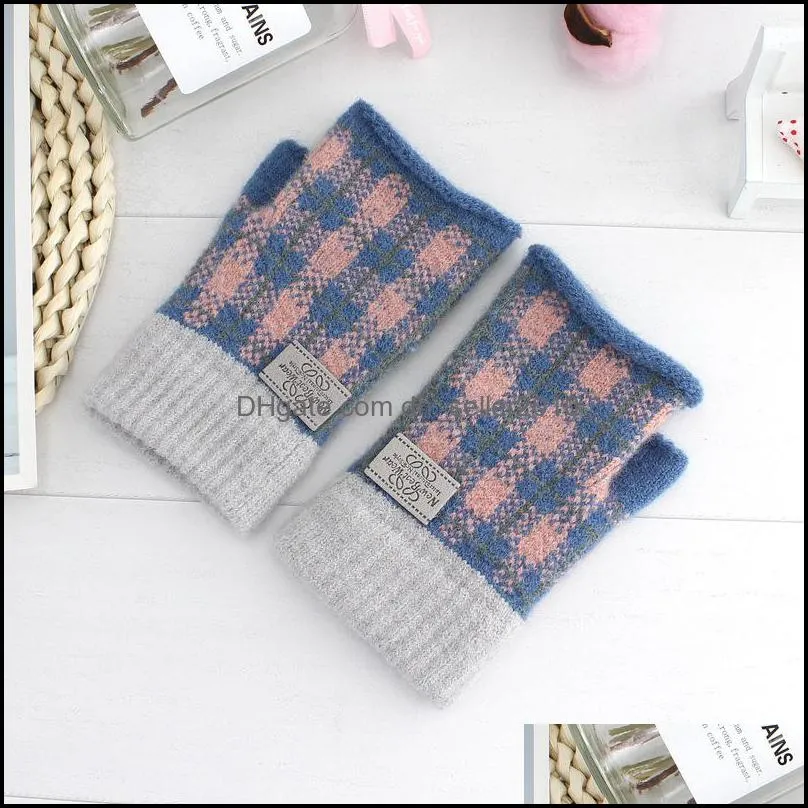 Half Finger Glove Colour Lattice Missed Fingers Student Keep Warm Hand Protection Knitting Woman Gloves Winter 6 6fq K2