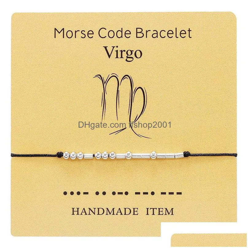  fashion creative 12 constellation morse code identification bracelets with gift card men women silver bead braid bracelet 12 zodiac sign