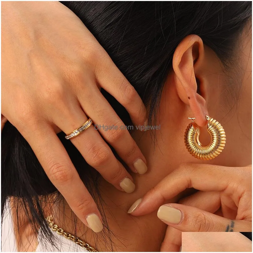 luxury sparkle 18k gold pvd plated shiny party micro pave stainless steel hoop earring non tarnish waterproof jewelry