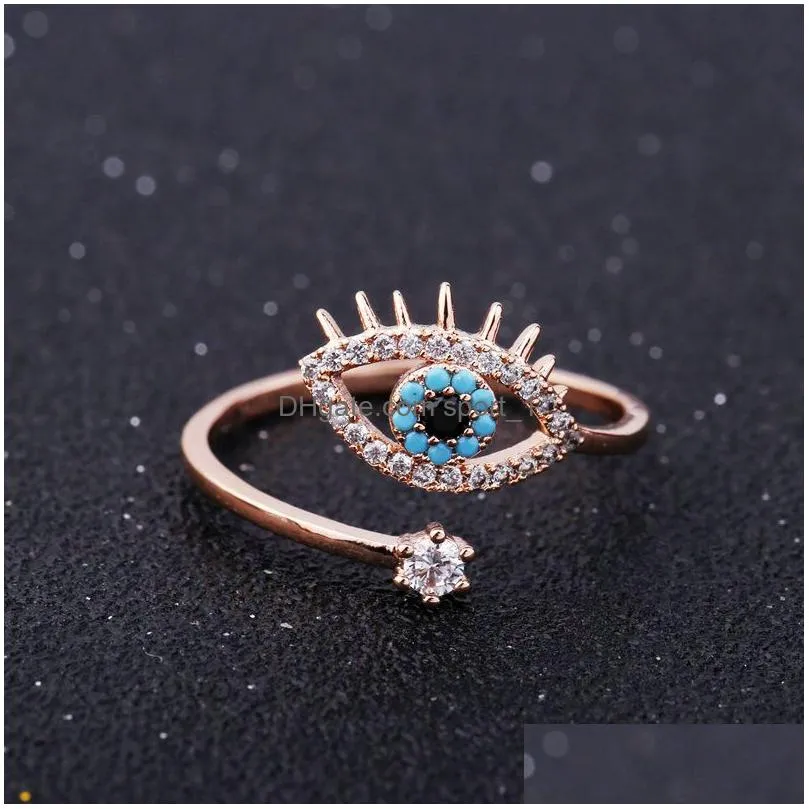 lucky turkish blue evil eye rings with sde stones open adjustable finger wedding ring for women trendy jewelry wholesale