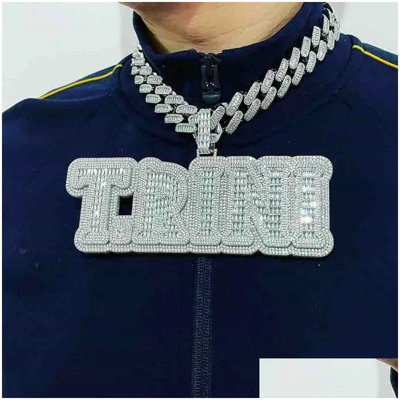 New Fashion Big Size Gold Plated Full Bling CZ Stone DIY Custom Name Letter Pendant Necklace with 3mm 24inch Rope Chain for Men Women