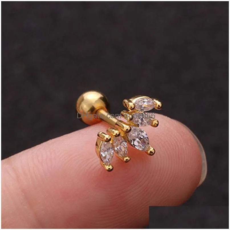 925 Silver Gold Wing Leaf Flower Butterfly Moon Star Stud Earrings Cute Korean Jewelry Huggies Diamond Earring