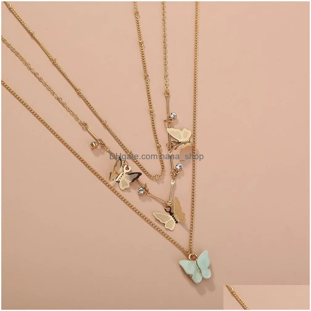 Bohemian Cute Butterfly Choker Necklace For Women Gold Color Multilayer Necklace Fashion Female Peal Chic Chocker Jewelry