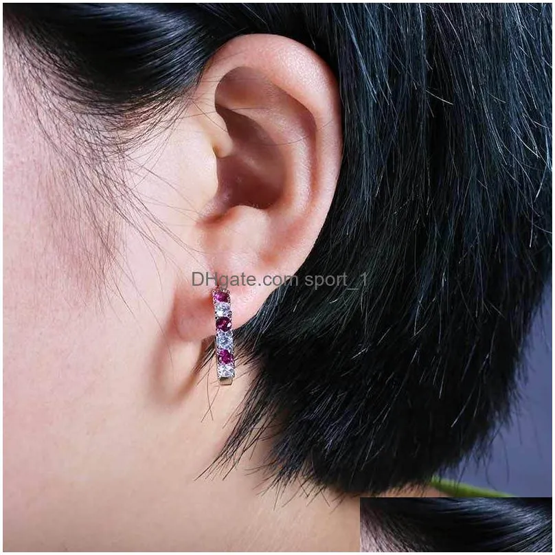 fashion womens 925 sterling silver circle hoop earring luxury sapphire emerald gemstone earrings jewelry gifts e11024