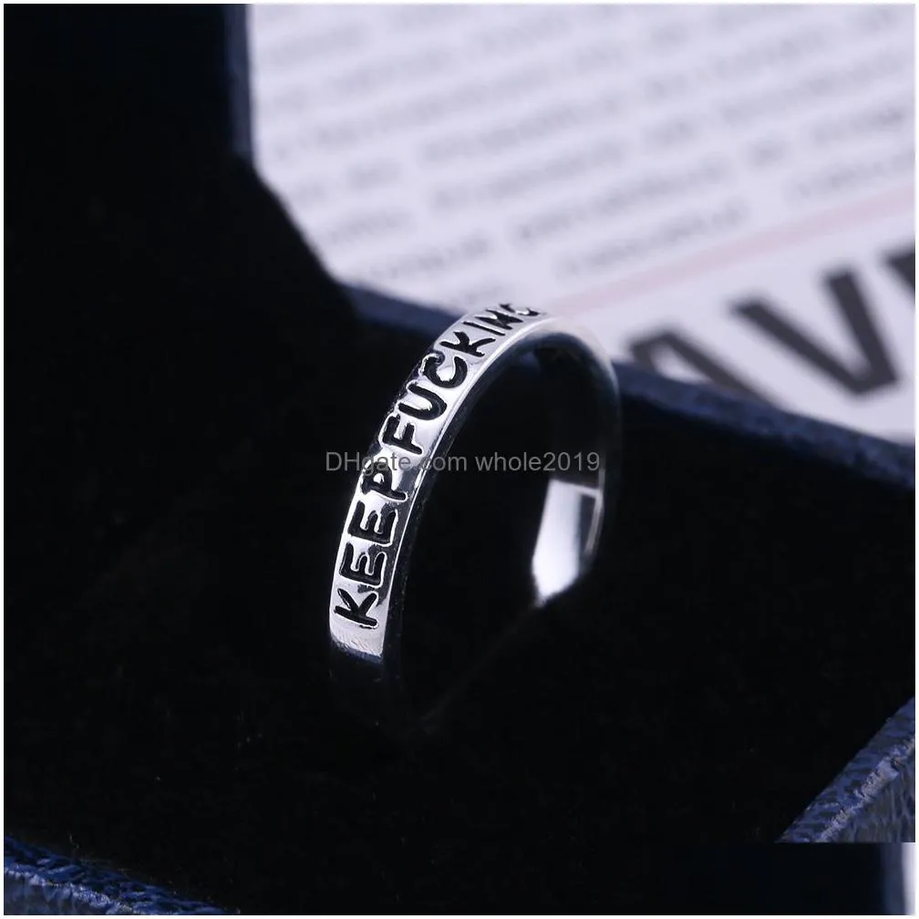 Fashion Personalized Inspirational Letter Ring Keep Fucking going 925 Silver Ring Gifts For Women size 6 7 8 9 10