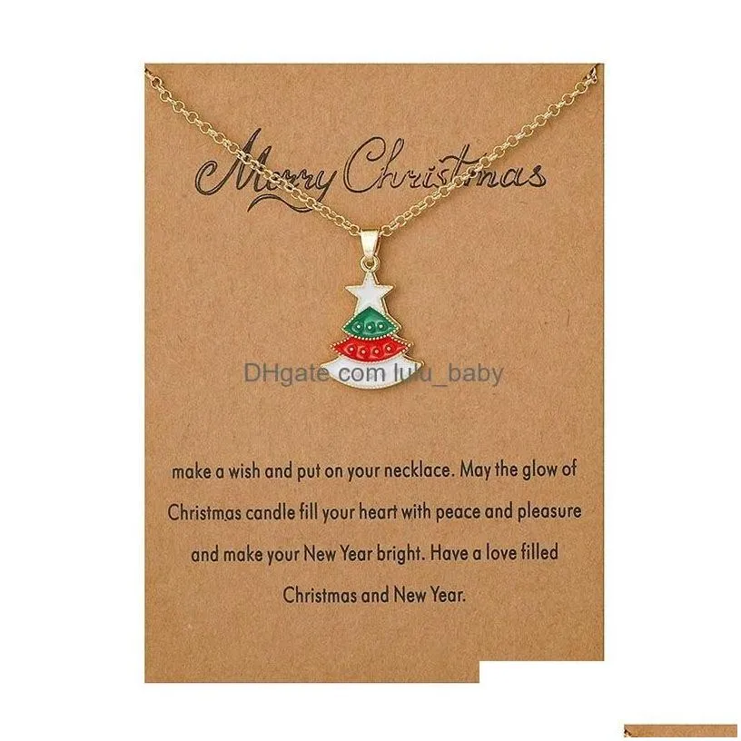 Pendant Necklaces Merry Christmas Necklace With Gift Card Santa Claus Tree Sock Snowman Gold Chains For Women Girls Party Jewelry Dr