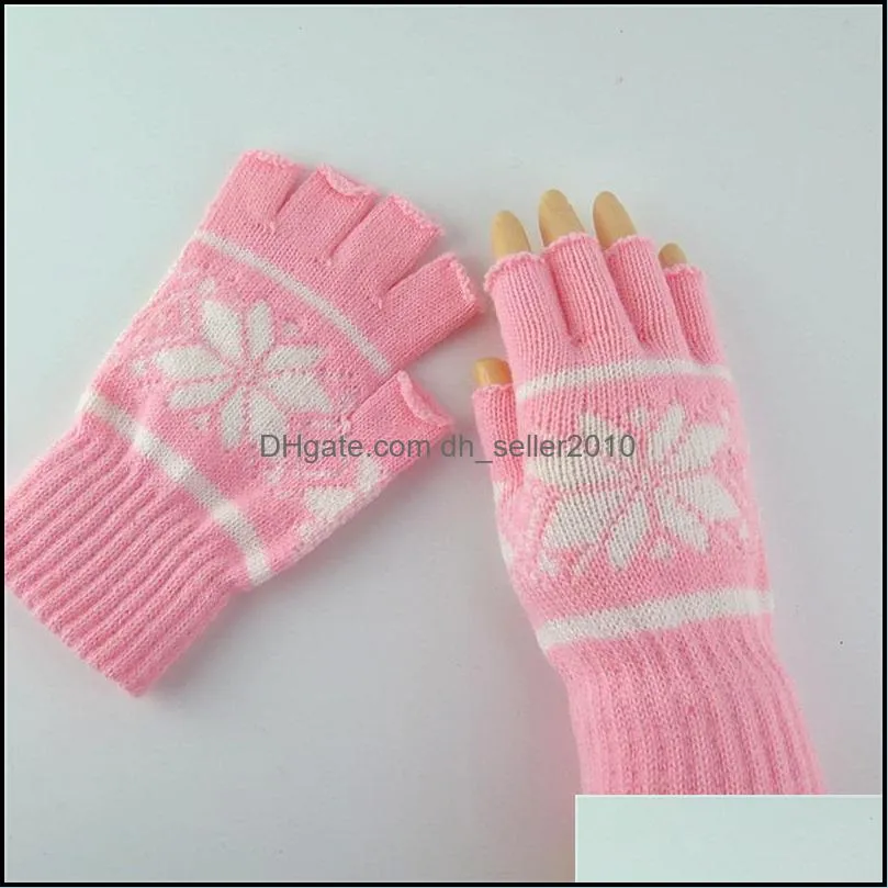 Winter Half Finger Glove Snow Flower Pattern Design Keep Warm Anti Wind Expose Fingers Mitts Fashion Outdoor Sport Adult Gloves 3 5lc