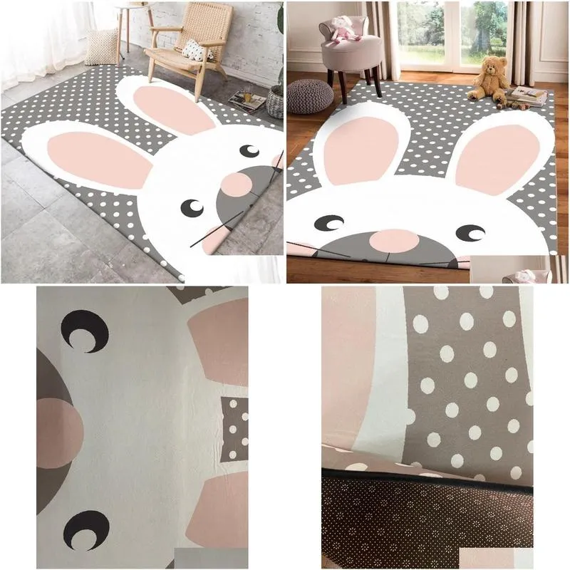 Carpets Cute Cartoon Large Carpet Children Climb Baby Play Mat Anti Skid Bedroom Pink Grey Area Rug And Kids Room Tapete