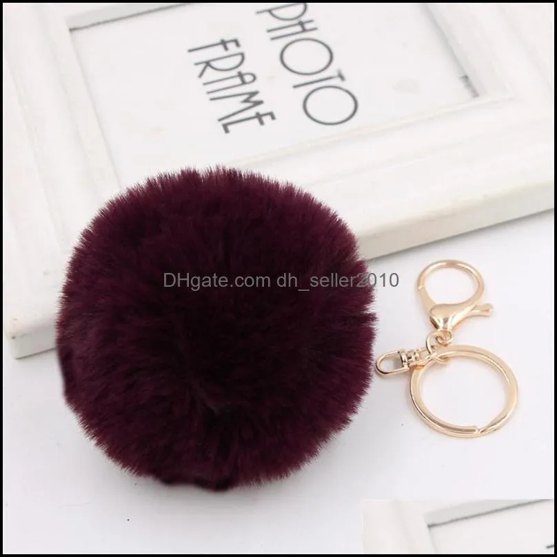 Gold Rabbit Fur Ball Keychain fluffy keychain fur pom pom portachiavi porte clef Key Ring Key Chain For Bag