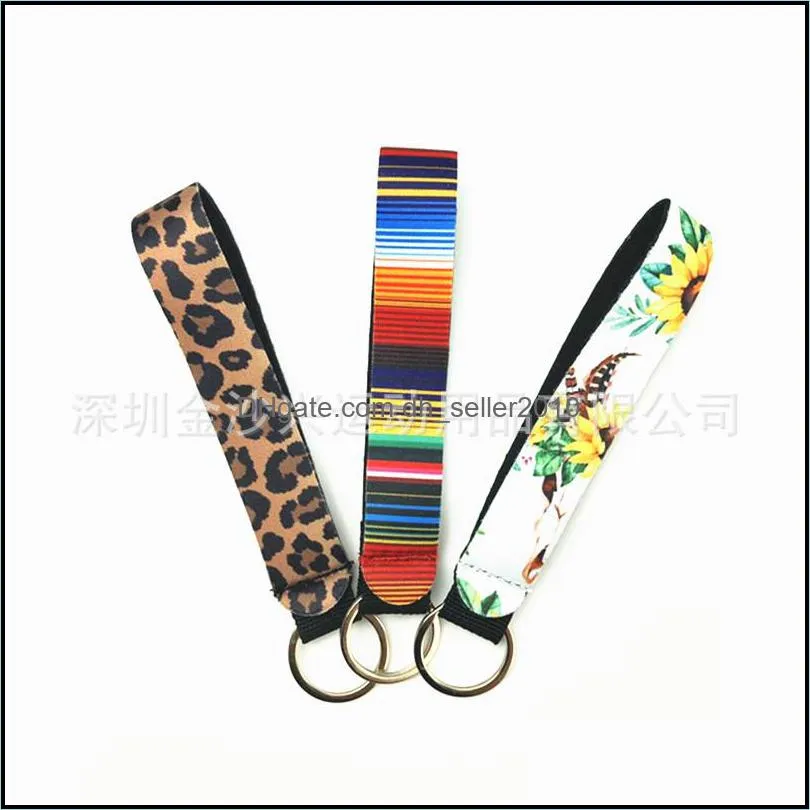 Neoprene Band Split Lanyard Serape Girls/Women Keychain Wristlet Prints Ring Key Holder Lanyard Hand Wrist Keychains Strap For Chai 548