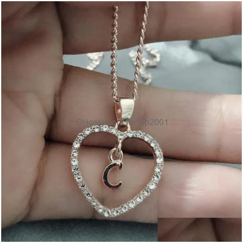 925 silver love heart pendant alphabet initial necklace 26 letters pendant american european diamond necklace jewelry gift