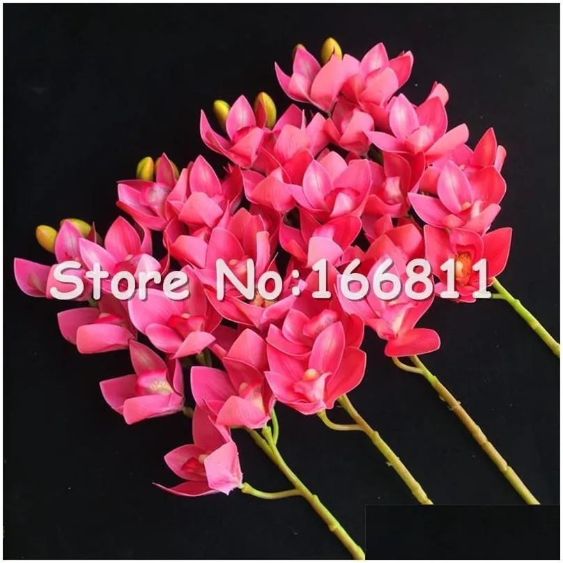 4p artificial latex cymbidium orchid flowers 10 heads real touch good quality phalaenopsis orchid for wedding decorative flower1
