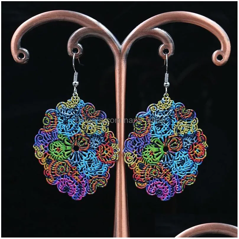 European American Fashion Multicolor Drop Earrings Metal Color Hollow Traditional Style Earring For Women Jewelry Gift