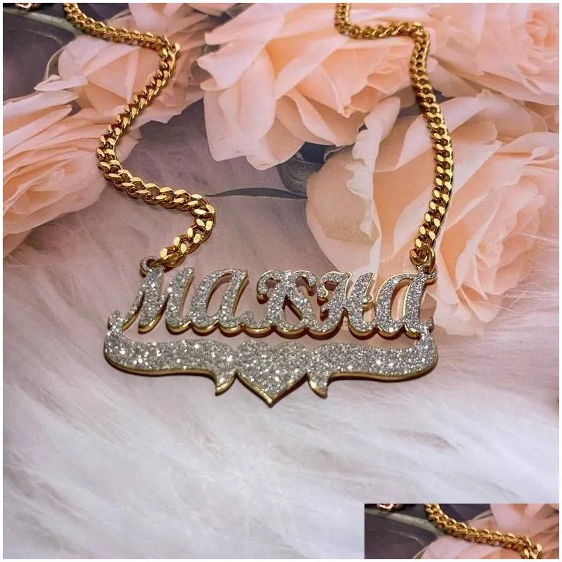 Personalized Name Necklace Custom Bling Name Necklaces Gold Stainless Steel Cuban Chain Choker for Women Necklace Jewelry Gift 220818