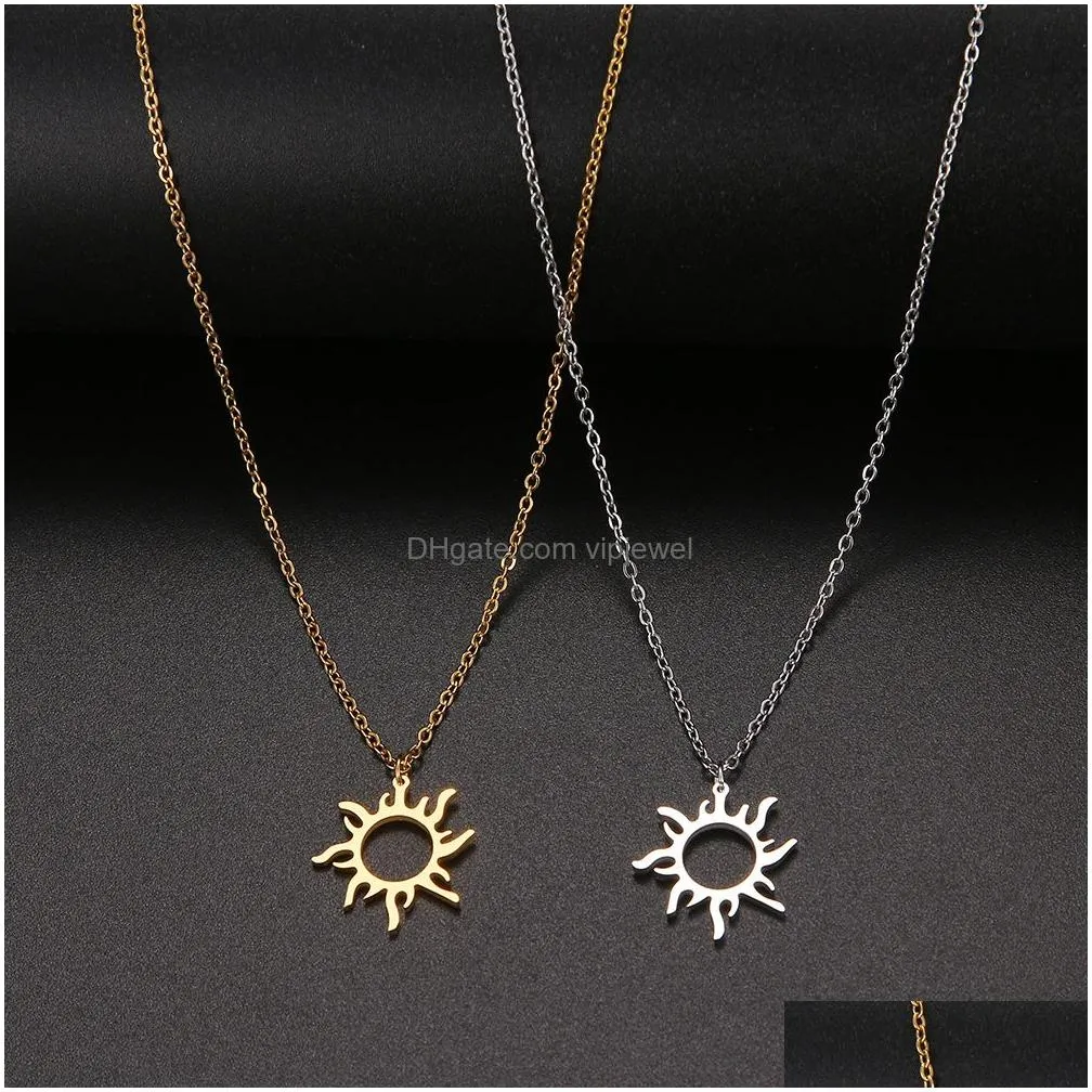 fashion stainless steel pendant necklace gold plated ethnic sun totem pendent necklaces for charm women birthday party jewelry