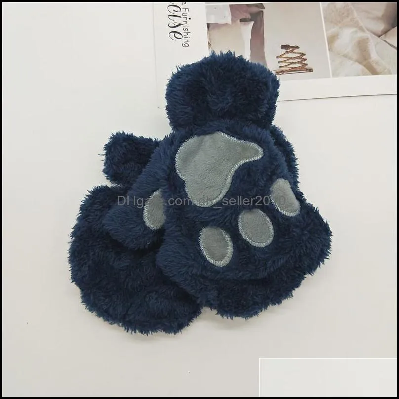 Half Finger Glove Lovely Cats Paw Plush  Cartoon Youth Keep Warm Women Man Winter Gloves 5 5yf K2