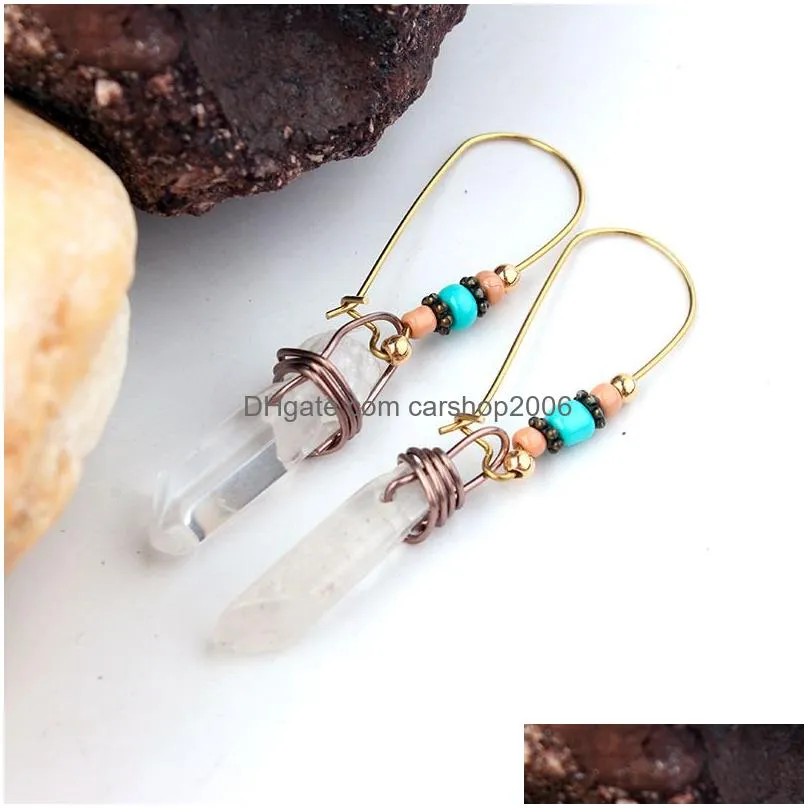 natural gemstone handmade copper earring for women girls european and united states fashion seedbeads crystal dangle earrings