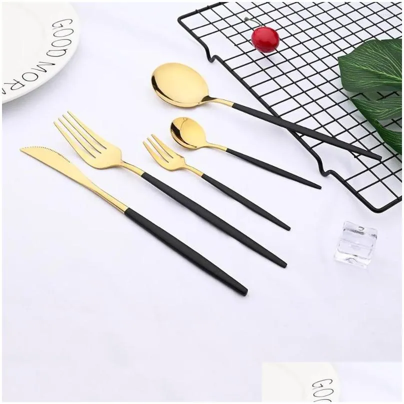 dinnerware sets champagne cutlery set stainless steel flatware 24/30pcs gold knife cake fork coffee spoon kitchen silverware