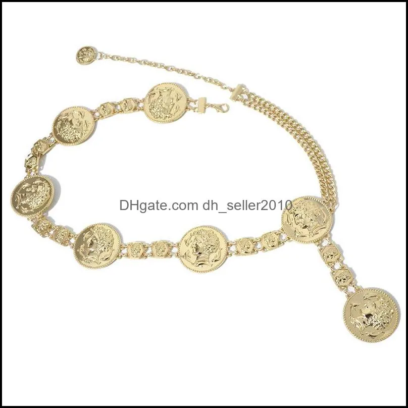 New fashion luxury designer brand chain belt for women Golden coin dolphins portrait metal waist belts Apparel accessories 06 171 Q2