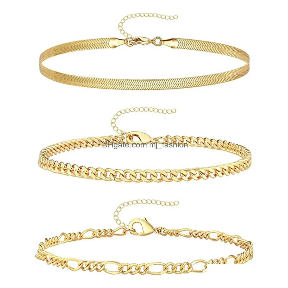 Italian Style Snake Figaro Cuban Paperclip Link Chain Hip Hop Bulk Jewelry 18k Gold Plated Men Women Stacking Chain Bracelets