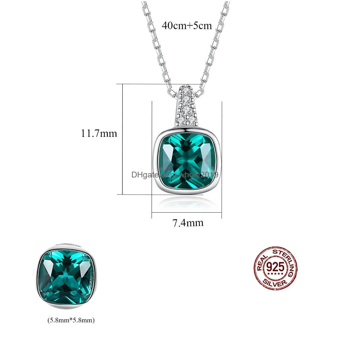 Custom Sparkling Delicate Emerald Gemstone Pendant Necklace 925 Sterling Silver Square Emerald Jewellery