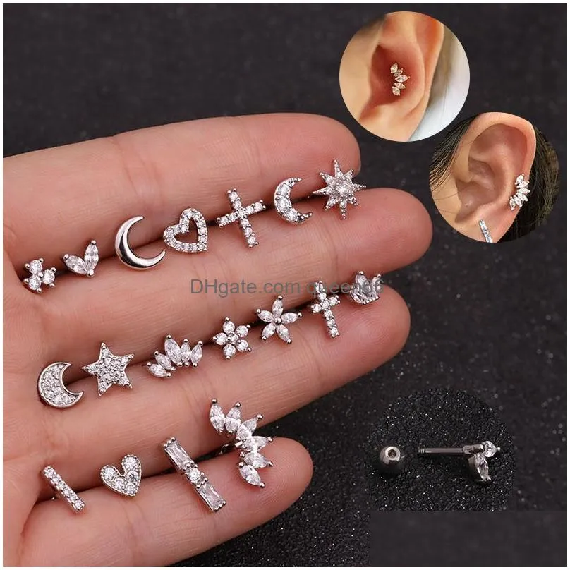 925 Silver Gold Wing Leaf Flower Butterfly Moon Star Stud Earrings Cute Korean Jewelry Huggies Diamond Earring