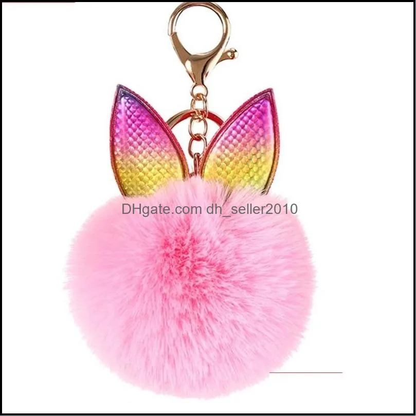 Fashion Keychains 13 Styles New Pom Pom Keychain Hairball Cute Animal Ear Keyrings Car Key Ring Women Handbag Pendant Decor 201 Q2