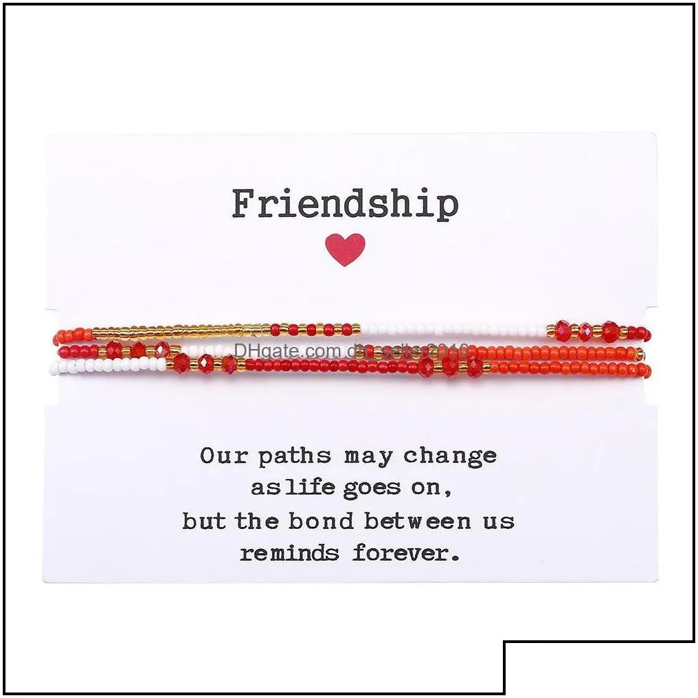 Charm Bracelets Bohemian Colorf Glass Seed Beads Bracelet 3 Layer Boho Mixed Trilaminar Braid For Women Girls With Friendship Card Dr