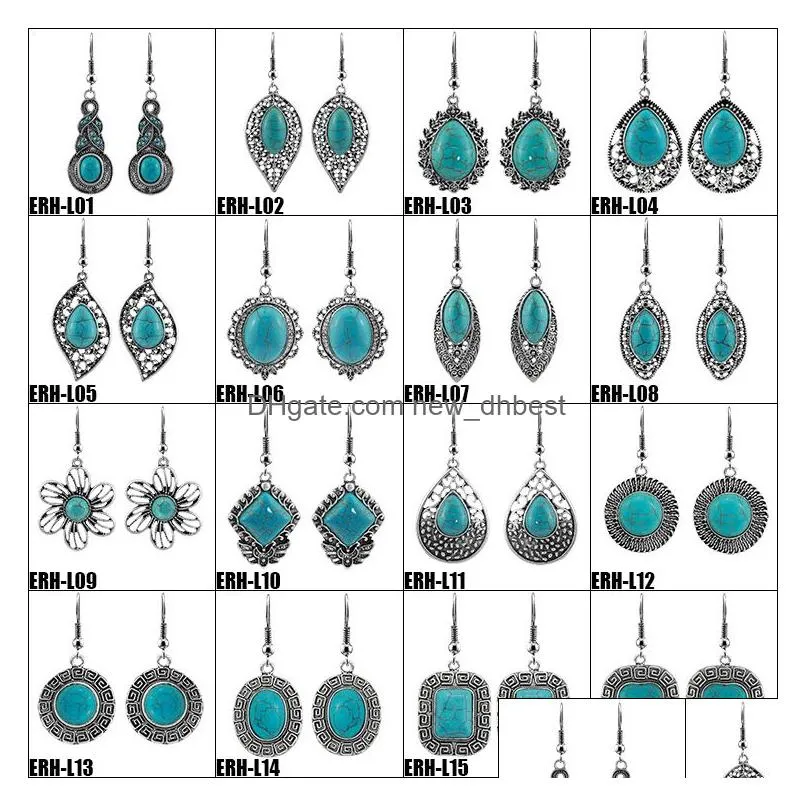 32 Styles Hot Selling Bohemia Jewelry Earrings Retro Statement Turquoise Drop Dangle Earrings Gifts for Women Girls
