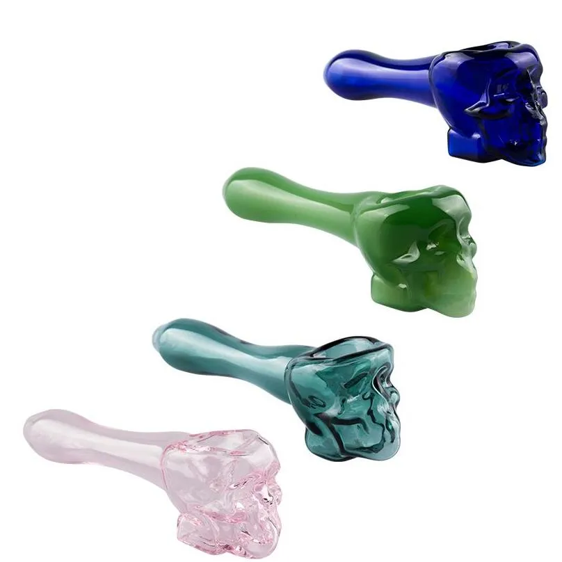 CSYC Y068 Glass Pipes Tobacco Herb Skull Head Style Spoon Smoking Pipe About 10.5cm Length