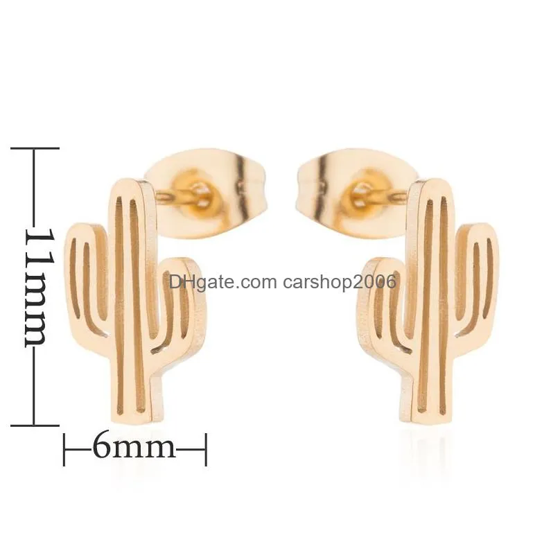 women girls cute flower cactus leaf gold black stud earrings fashion stainless steel earrings party daily jewelry accessories