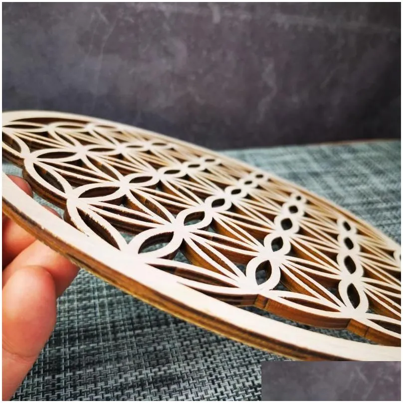 party decoration sacred geometry flower of life energy mat wood slice base purification crystals healing disc as for home wall decor