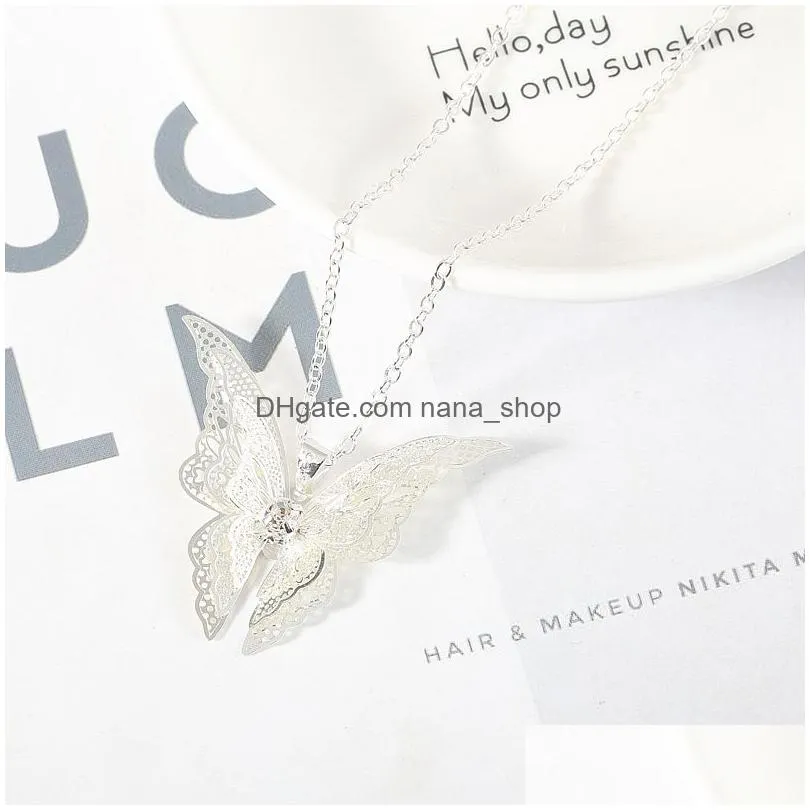 925 Sterling Silver Pendant Necklace American European 3D Butterfuly Necklace Girls Jewelry Wholesale