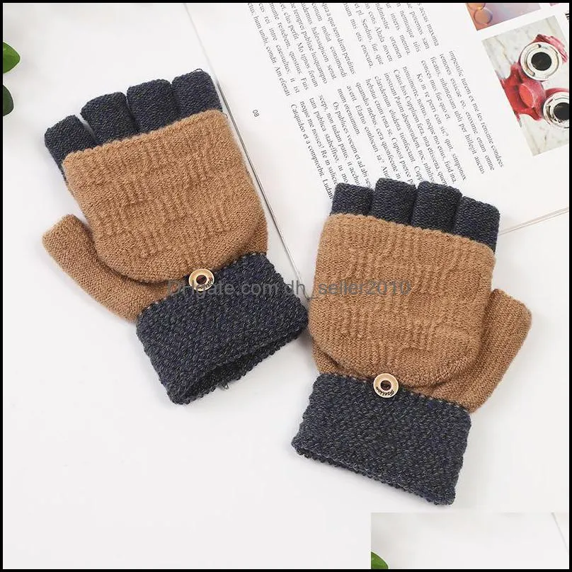 Half Finger Glove Keep Warm Riding Cold Proof Jacquard Weave Flip Woman Man Fingerless Gloves Winter 5dz K2