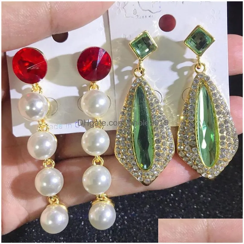 Europe United States retro Colorful Rhinestone Women drop earrings Long bohemian glass drill temperament Wedding Jewelry